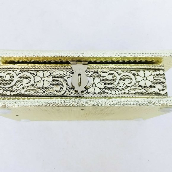 Storage Trinket Vanity Valet Box Metal Exterior Closure Hinges Embossed Floral A - Picture 10 of 10
